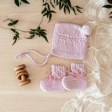 Pink Merino Wool Bonnet & Bootie Set